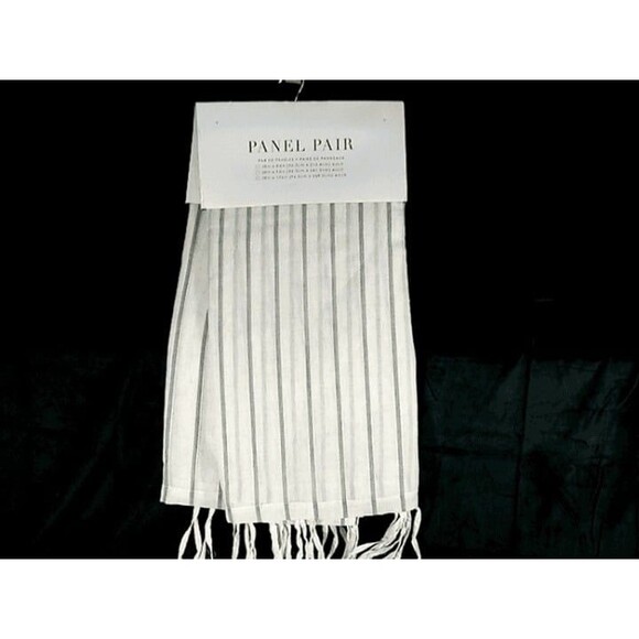Set of 2 - Panel Pair Linen Stripe Curtains 38"x106" Each-White - Picture 1 of 5